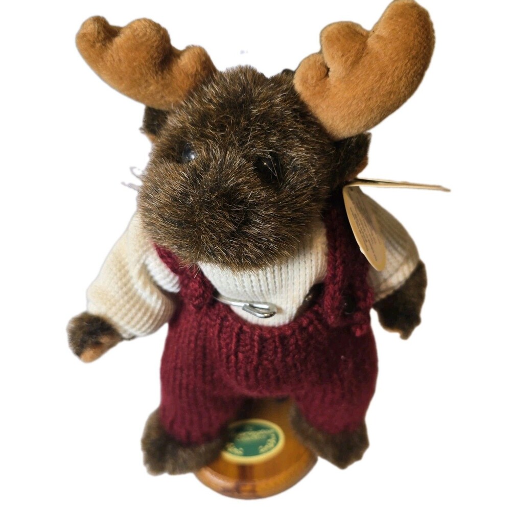 Bearington Collection Milo #1492 Moose Plush Bear Burgundy Overalls With Tags